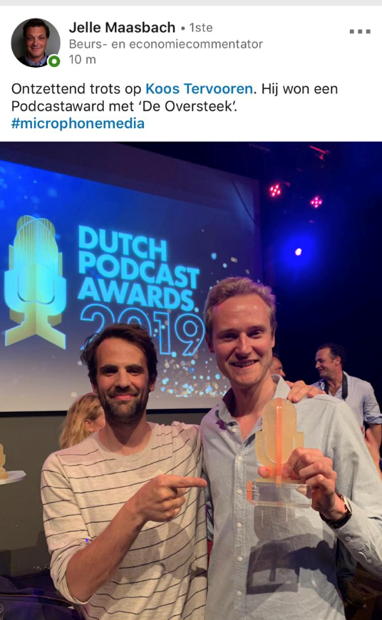 Koos Tervooren van Microphone Media wint Dutch Podcast Awards